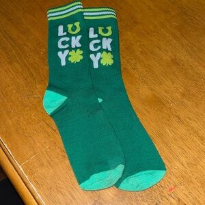 Saint Patrick’s Day Socks Green Lucky With Clover and Horse Shoe